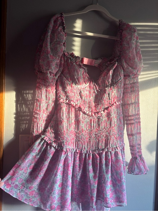 For Love And Lemons Dresses & Skirts - For Love & Lemons Pink Floral Backless Smocked Mini Dress